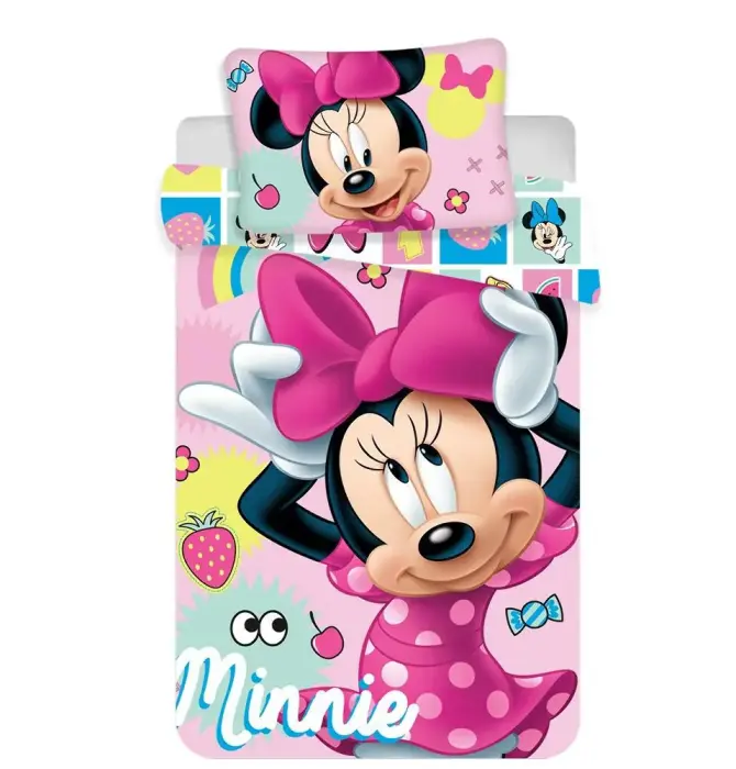 Kokvilnas gultas veļas komplekts 100x135 cm Minnie Mouse Pink