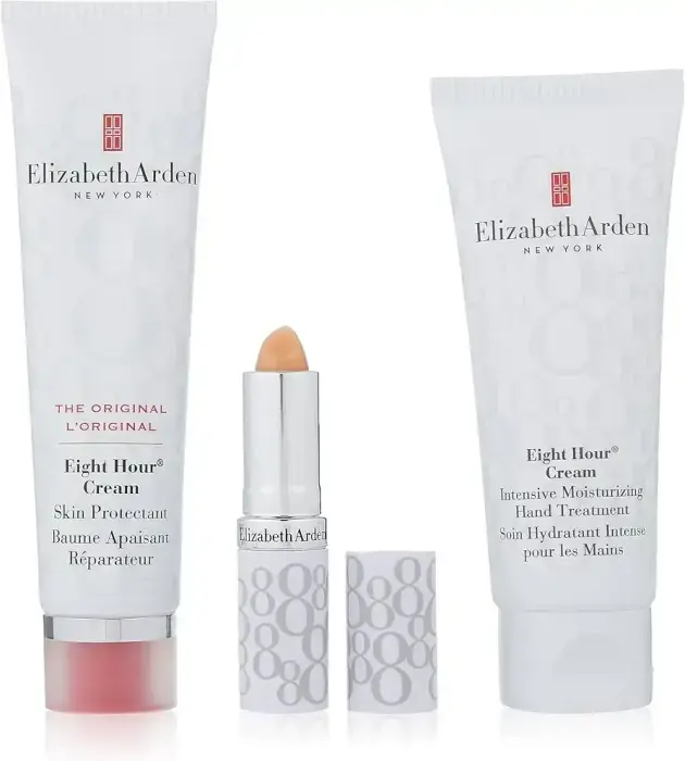 Set Elizabeth Arden: Eight Hour, Intense Moisture, Hand Cream, 30 ml + Eight Hour, Protective, Cream, For Face, 50 ml + Eight Hour, Lip Protectant Stick, Cream Lipstick, 3 g