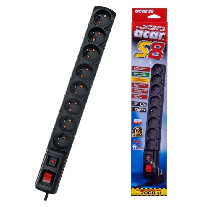 Acar S8 Power Strip (1.5 m; black)