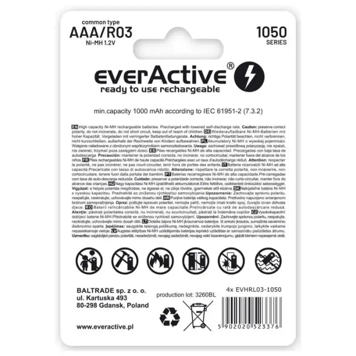 everActive R03 / AAA Ni-MH 550 mAh Infinity Line uzlādējamās baterijas – 4 gab.