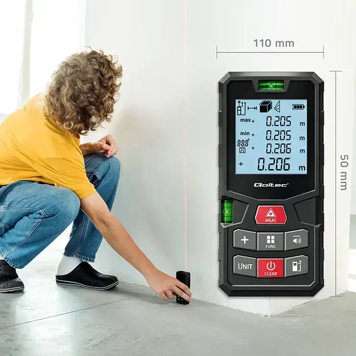 Qoltec High-Precision Laser Distance Meter with Bubble Level | LCD with backlight | 50m Foto 6