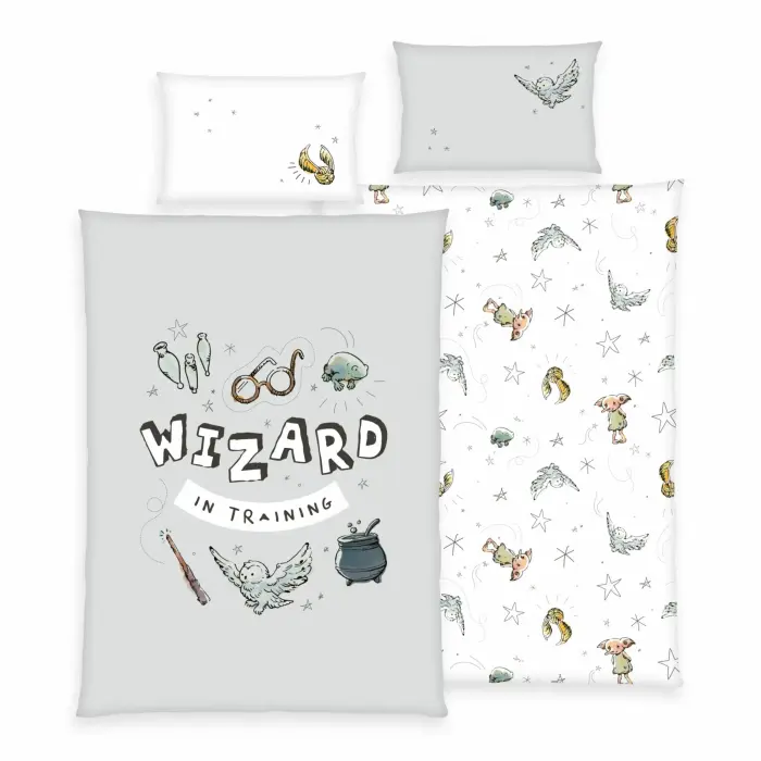 Pościel bawełniana 100x135 Harry Potter szara dziecięca do łóżeczka H24
