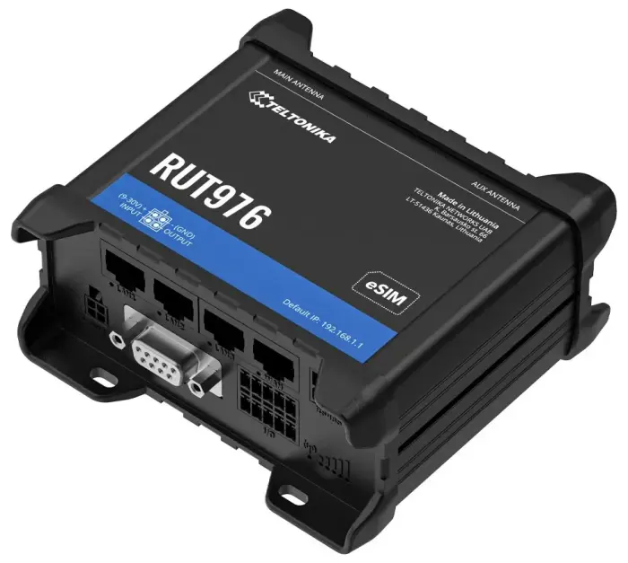 Teltonika RUT976 industrial router 3x LAN, 1x WAN, Dual SIM + eSIM, 5G Redcap, RS232/485, Wi-Fi 4
