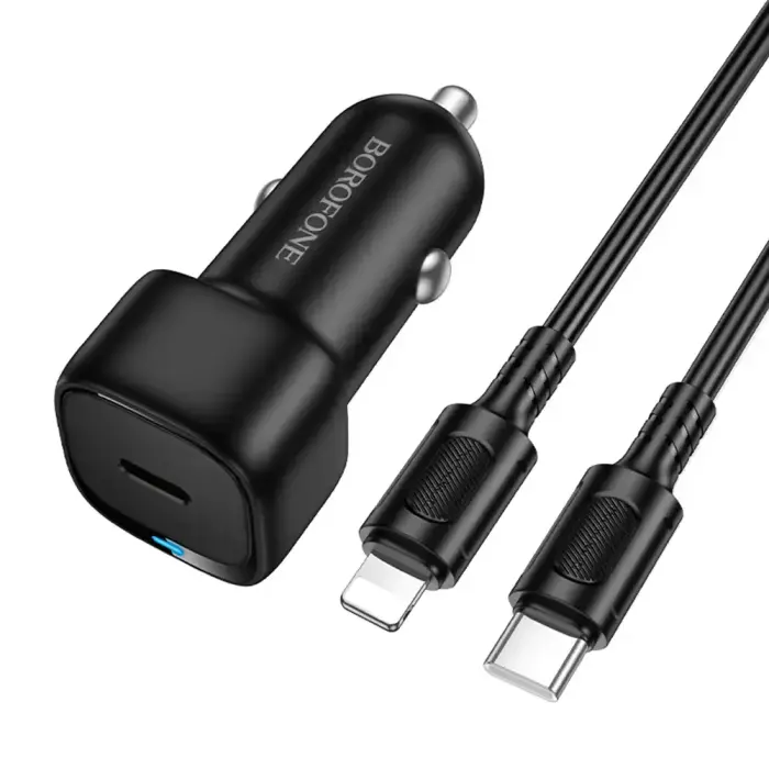 Borofone BZ34A Cloud autolaadija - USB-C PD 20W koos USB-C to Lightning kaabliga, must
