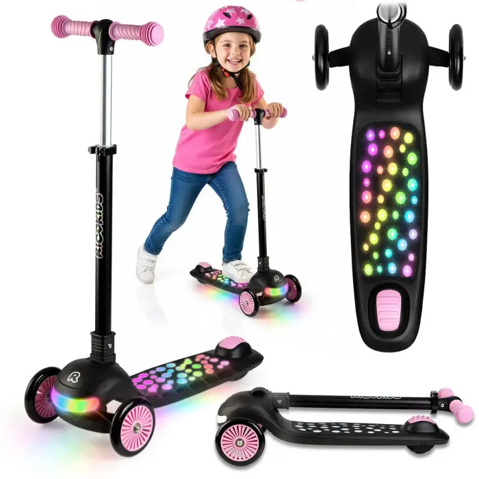 Трехколесный детский самокат-балансир Ricokids Glowi с LED подсветкой - черный/розовый