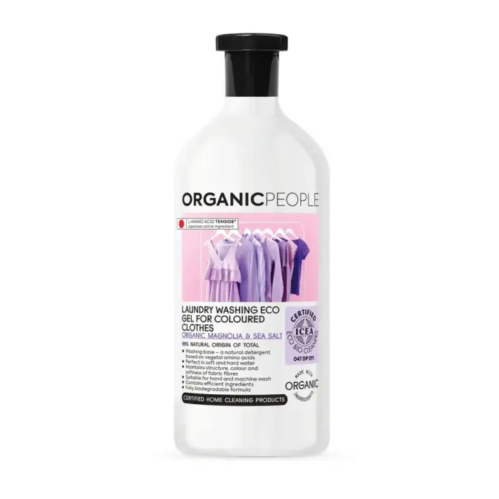 Organic People krāsainiem apģērbiem magnoliju un jūras sāls veļas mazgāšanas gēls 200ml
