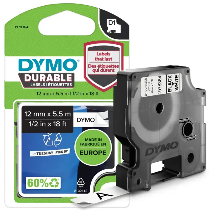 DYMO Label 1978364 Black, white