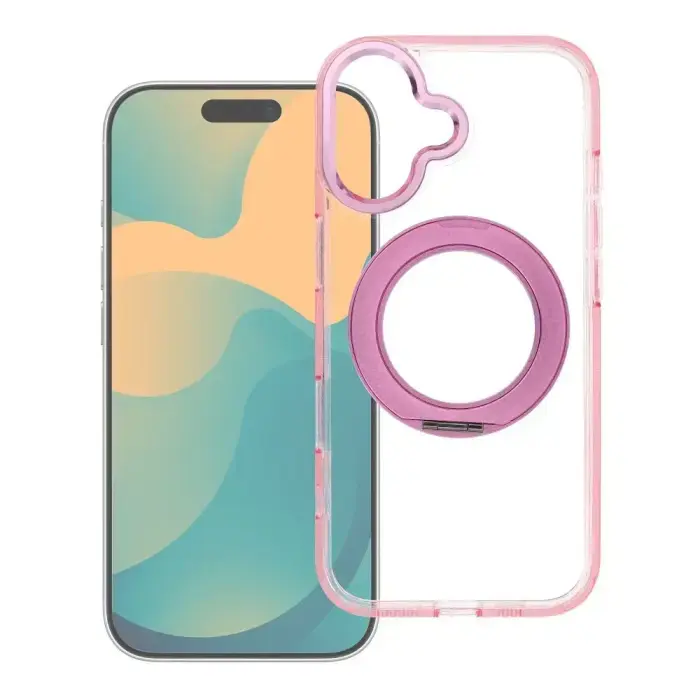 Case for iPhone 15 Frame Circle Stand compatible with MagSafe pink