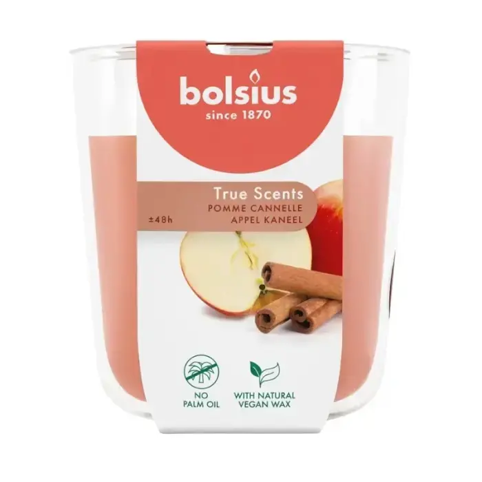 Bolsius True Scents Kvapi Žvakė Stikliniame Indelyje, Ø8,5x9,7 cm, Obuolių-Cinamonų