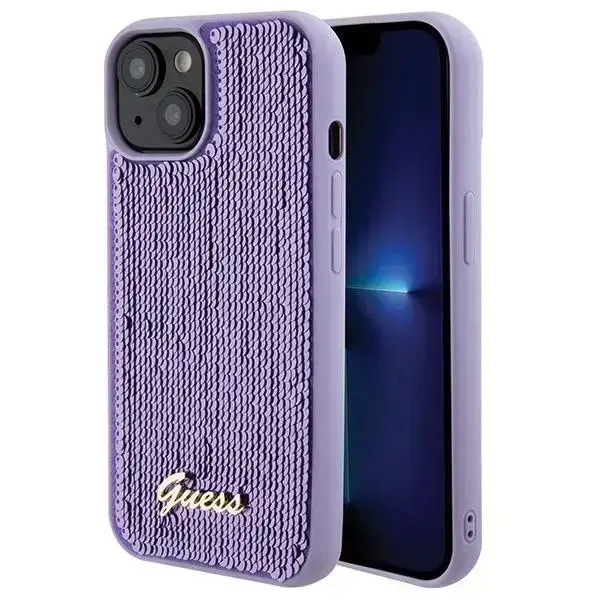 Guess Sequin Script Metal vāks iPhone 15 - Violets