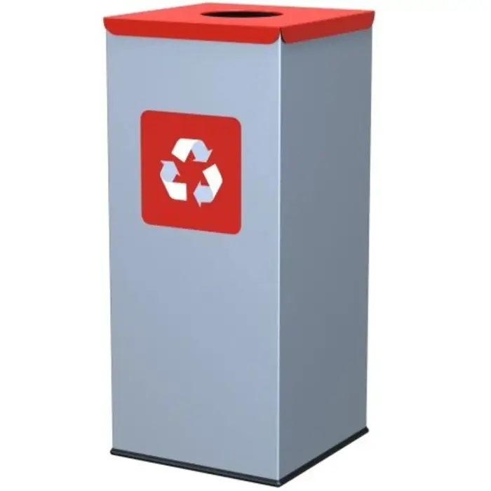 Metal recycling bin 30x30x70cm 60L - red lid