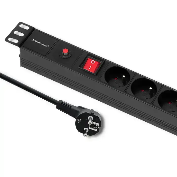 Qoltec Overvoltage PDU Power Strip for RACK 19" 1U 16A with 6x French Sockets, 2m Cable