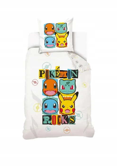 Pokemon White krāsains kokvilnas gultas veļas komplekts 140x200 cm