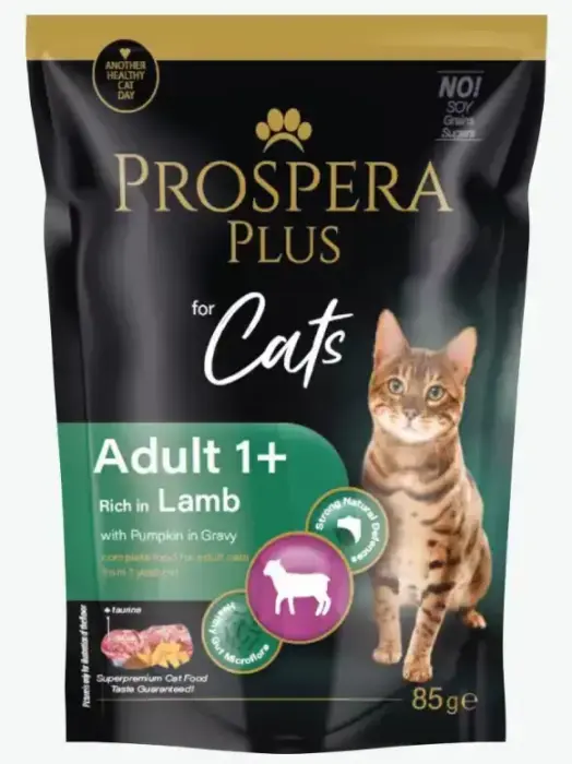 Prospera Plus пауч для кошек, для взрослых 1+ лет с ягнёнком и тыквой, 85г