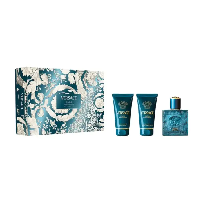 Versace Eros Gift Set for Men: Eau de Toilette 50ml, Shower Gel 50ml, After-Shave Balm 50ml