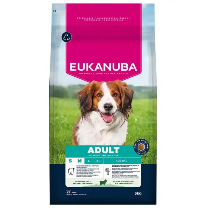 Eukanuba pieaugušiem mazajiem un vidējiem suņiem ar jēru un rīsiem, sausā barība, 3 kg