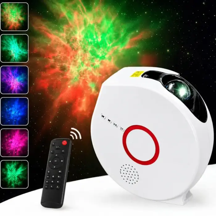 Led galaxy star projector with bluetooth, speaker, remote control and night light