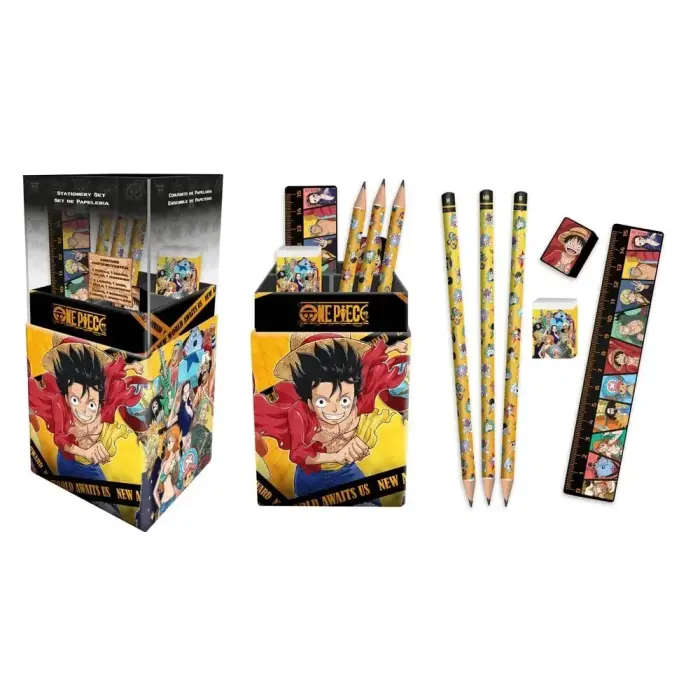 One Piece pliiatsikotid koos kirjatarvetega