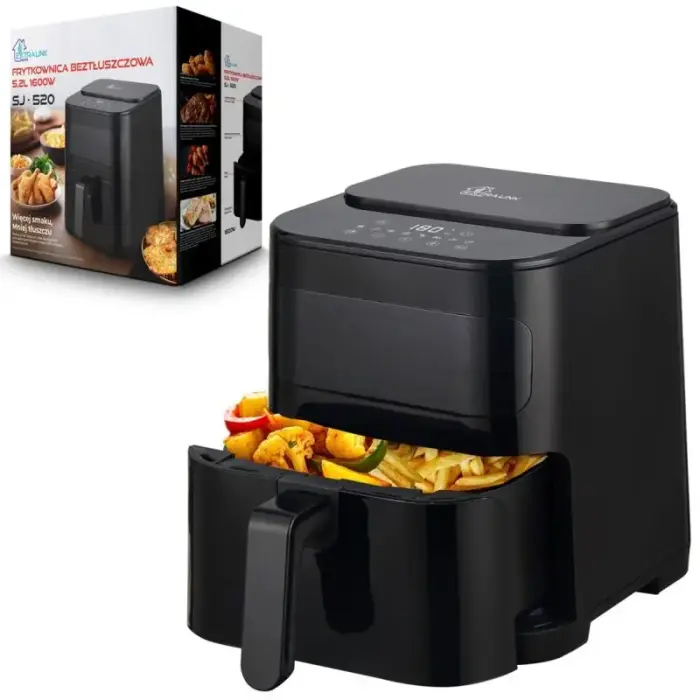 Extralink HOME AIR FRYER 5.2L EU SJ-520 Vieno krepšelio 5.2L karšto oro gruzdintuvė juoda