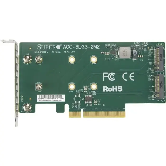 Supermicro AOC-SLG3-2M2-O Riser Card (Low-Profile PCIe Riser Card Supporting 2 M.2 Modules)