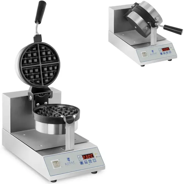 Royal Catering Rotary Waffle Maker for Round Quarter Waffles, Ø 18 cm, 1300W, RCWM-1300-RE