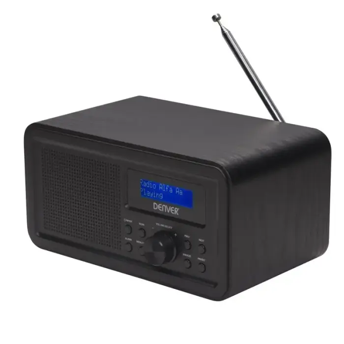 DENVER DAB-30 DAB+/FM mains/4×AA radio with black wooden housing