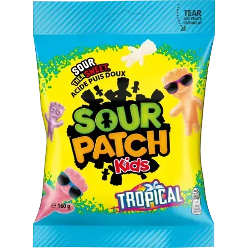 Sour Patch Kids Tropical puuviljamaitselised tarretiskommid hapu suhkrukattega 160g