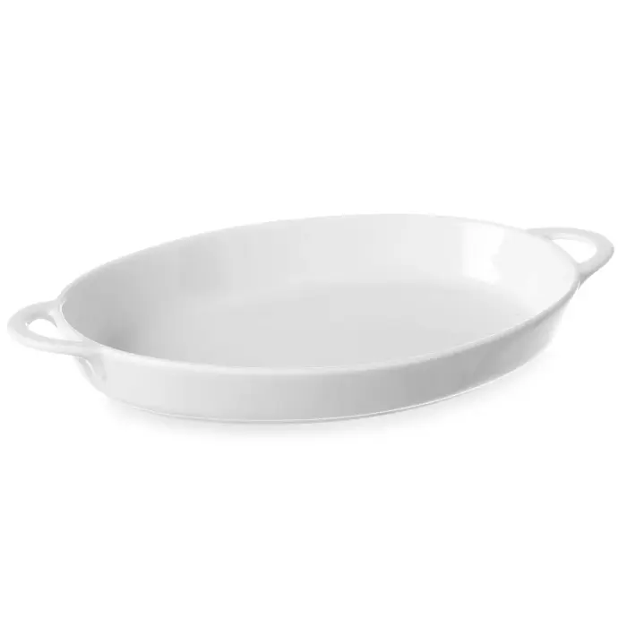Oval baking dish with handles 215x140x35 mm, white porcelain - Hendi 784013