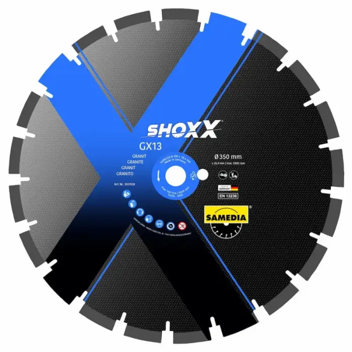 dimanta disks Samedia GX13 do betonu i granitu 350 mm x 25,4 mm x 3,0 mm x 21 seg.