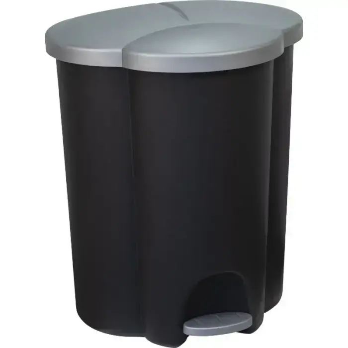 Pedāļu atkritumu tvertne atkritumu šķirošanai Trio 40L (2x17+6L) melna/sudraba
