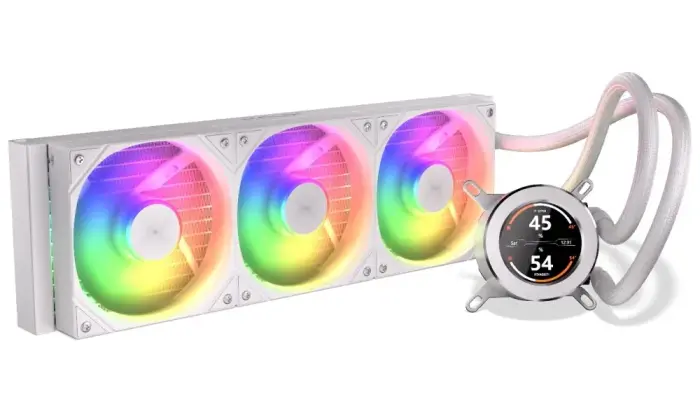 Krux vodní dzesētājs CPU HydroGlance 360 ARGB LCD White / 3x120mm ARGB / PWM / display / AMD i Intel / balts