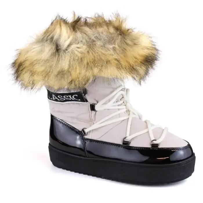 Lace-up platform snow saapad with fur Vinceza W JAN262 beige - Buty: 38