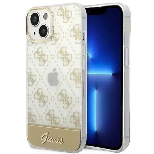 Guess 4G Pattern Script Hard Case for iPhone 14 Plus / 15 Plus 6.7" - Gold