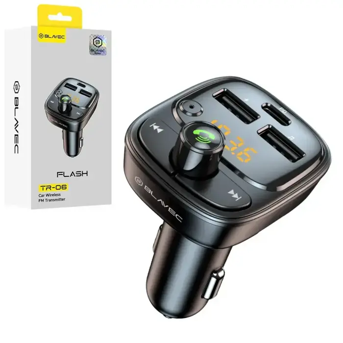 Blavec FM-трансмиттер Flash TR-06 MP3, Bluetooth - 2xUSB + Type-C - PD 30W - Чёрный