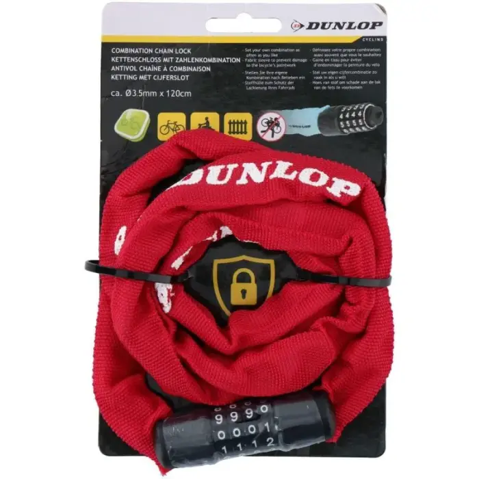 DUNLOP BICYCLE LOCK CHAIN WITH CODE 120CM LENGTH - RED