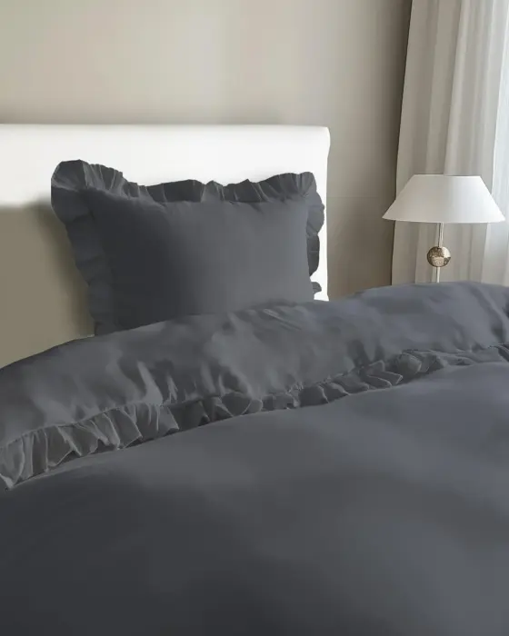 Cotton bedding set 140x200 cm graphite solid with ruffle Pure 23 Photo