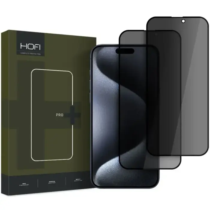 HOFI ANTI SPY ekrāna aizsargstikls telefonam iPhone 16 Pro Max melns (privātuma efekts) 2 gab.