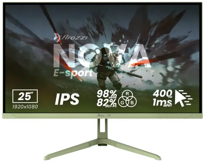 AROZZI NOVA herní monitor 24,5" 25T1K400 Forest Green/ LED/ IPS/ 1920x1080/ 400Hz/ 1000:1/ 1ms/ 2xHDMI/ 2xDP