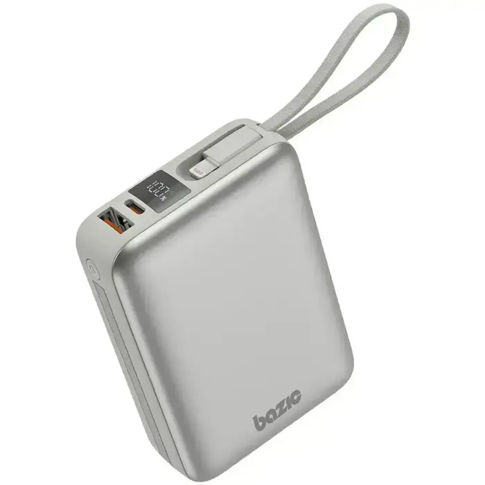 Bazic Fusion Mini Powerbank | 20000 mAh | 22W | USB-C, Lightning, USB-A | LED displejs | Pelēks