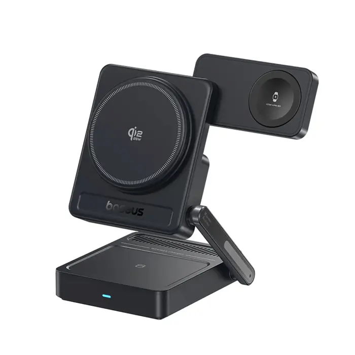 Baseus PicoGo AF21 3-in-1 Qi2.2 35W bezvadu lādētājs ar 45W ES strāvas adapteri un 1m USB-C kabeli - Melns