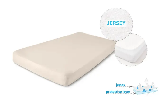Kids jersey sheet 140x200x20 cm, beige, fitted, waterproof