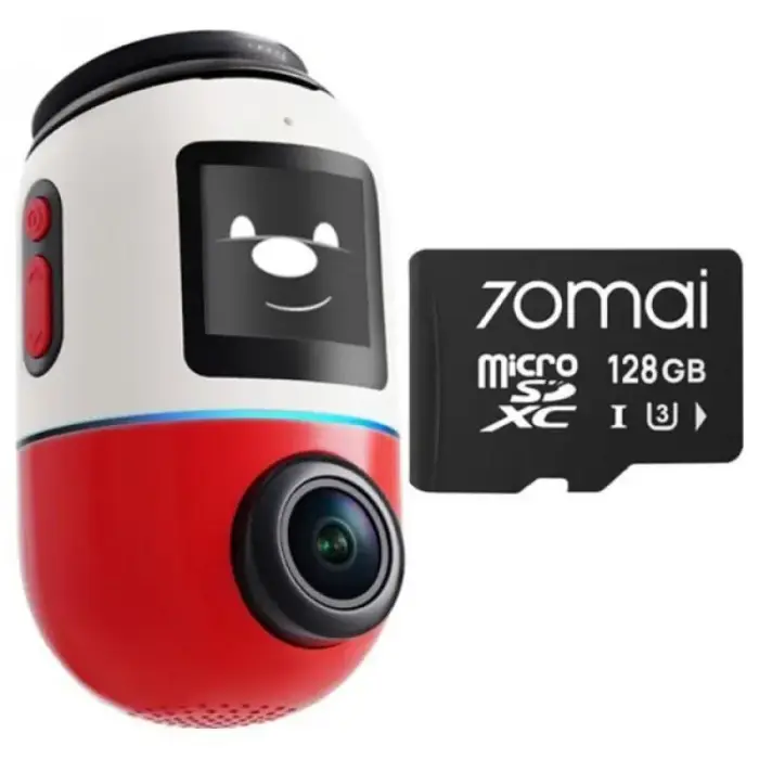 Автомобильный видеорегистратор 70mai X800 4K Omni, красный + карта памяти 128GB
