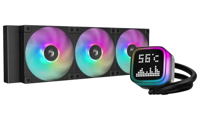 DEEPCOOL vodní aušintuvas LP360 ARGB / 3x120mm ARGB fan / skaitmeninis display / juodas