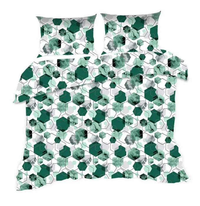 Bedding set 160x200 cm, green geometric pattern