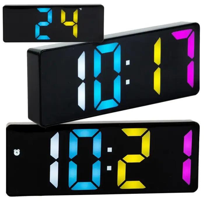 DIGITAL ALARM CLOCK ELECTRONIC THERMOMETER COLOUR ALARM DATE SNOOZE