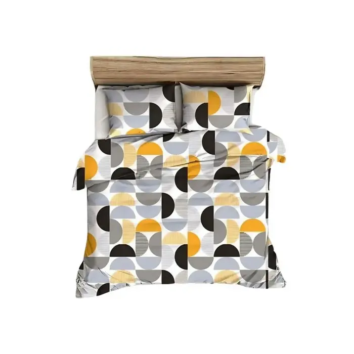 Flannel bedding set Komfort 160x200 cm, grey/orange, geometric pattern