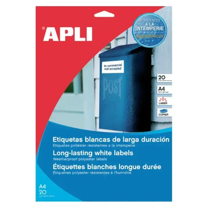Labels APLI 105x148mm, 4 labels per sheet, 20 sheets polyester
