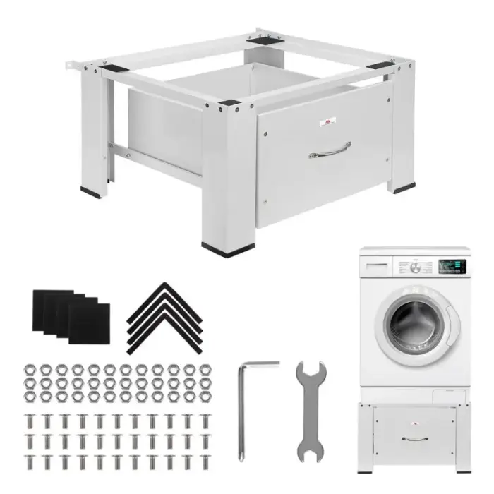 Maclean Washer/Dryer Stand with Drawer, Max Load 150kg, White, MC-117 W