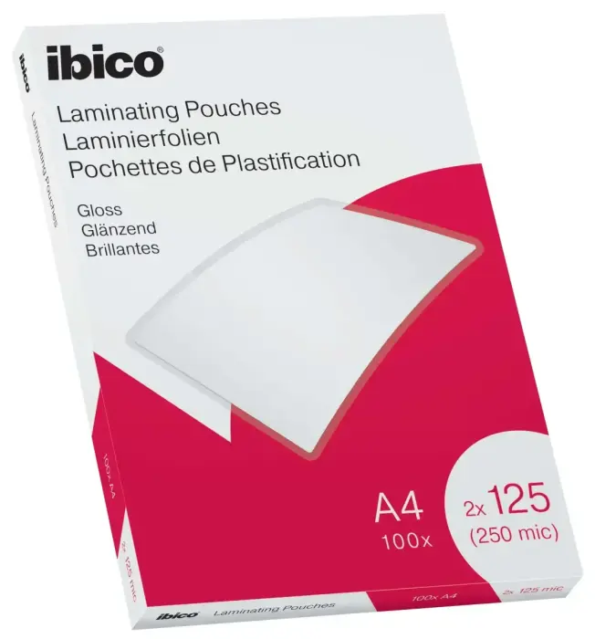 Ibico A4 laminēšanas kabatiņas, 216x303 mm, 125 mikroni, 100 gab./iepak.