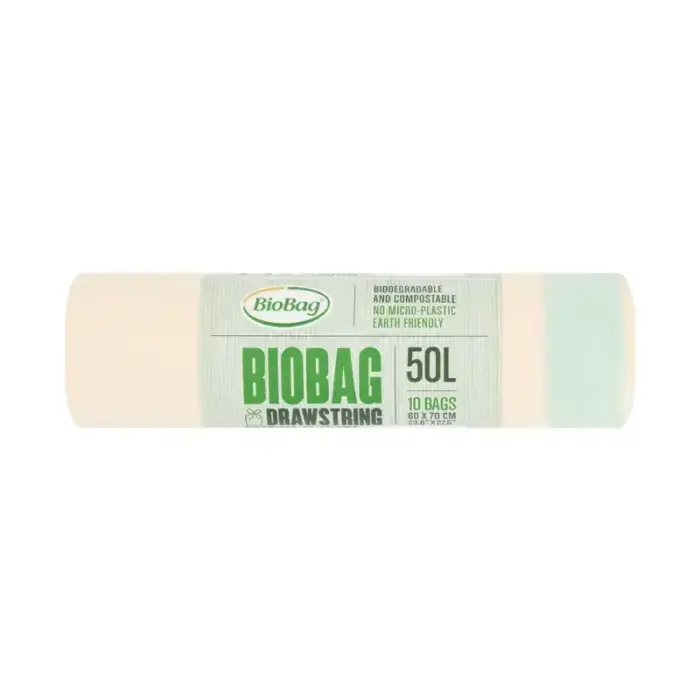BioBag kompostējamie atkritumu maisi ar savelkamu auklu, 50L (10 gab.), 60x70 cm, zaļi